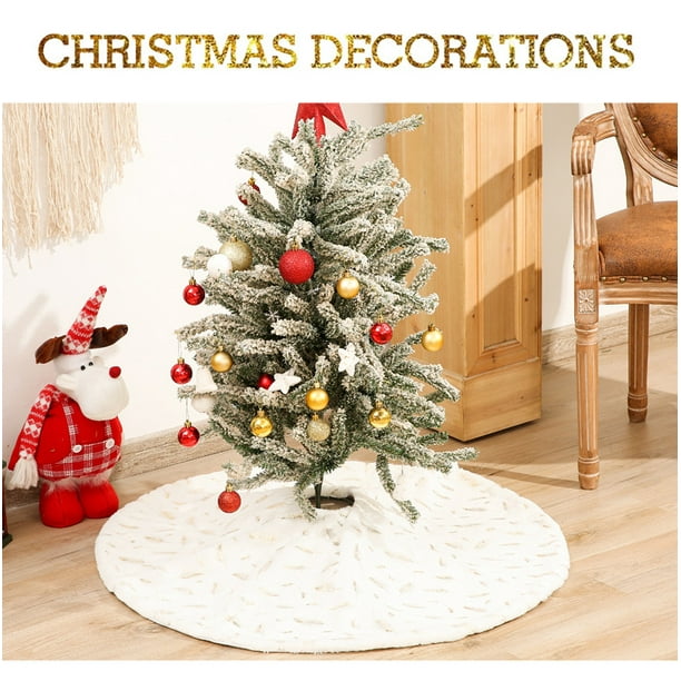 White Christmas Tree Skirt Base Faux Fur Xmas Floor Mat Christmas Ornament Decor